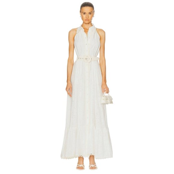HEMANT AND NANDITA Tora Long Belt Buckle Dress in White X-Small New Maxi Gown - Picture 1 of 13
